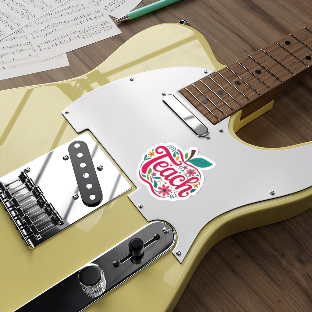 Teach Apple Die-Cut Sticker — Floral Teacher Appreciation Laptop Decal