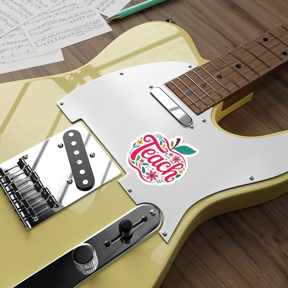 Teach Apple Die-Cut Sticker — Floral Teacher Appreciation Laptop Decal