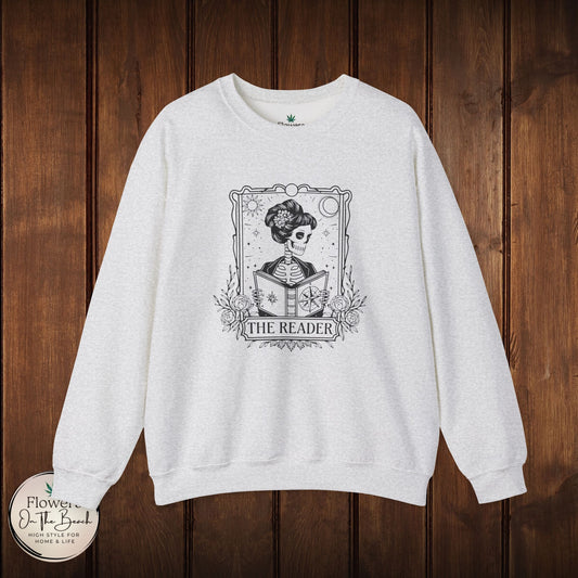 Tarot Card Skeleton Sweatshirt, The Reader Graphic Design, Gift for Tarot Lovers, Skeleton Clothing, Gothic Sweatshirt, Book Lover Apparel