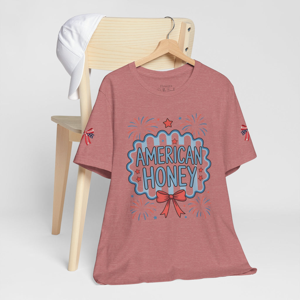 American Honey Fireworks and Bows Tee | Red White Blue Patriotic