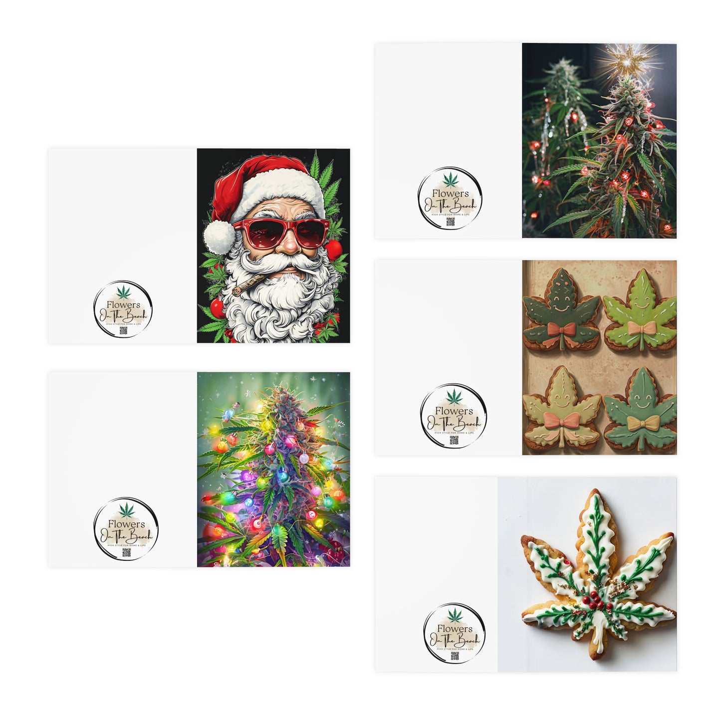 5 Stoner Xmas Cards, Cannabis-Inspired Holiday 5-Pack, Festive, Unique, Marijuana, Weed, Christmas Cards, 420 Holiday Cards, Weed Lovers Gift