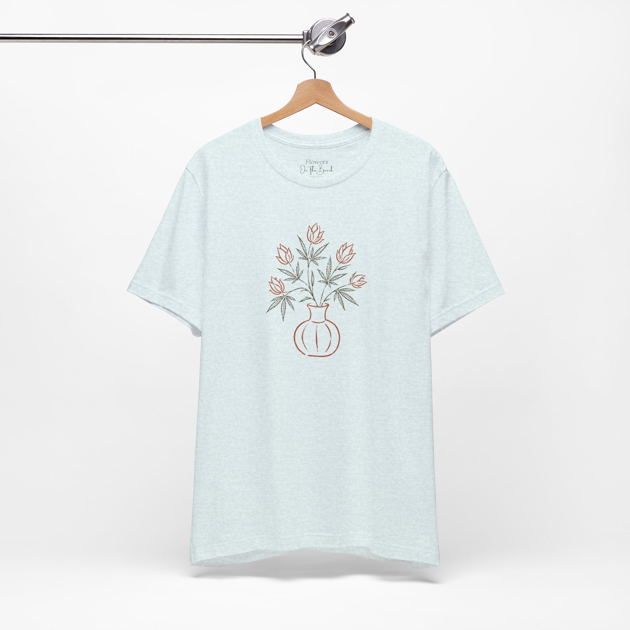 Subtle Cannabis & Floral Tee — Minimal Line Art Botanical T-Shirt