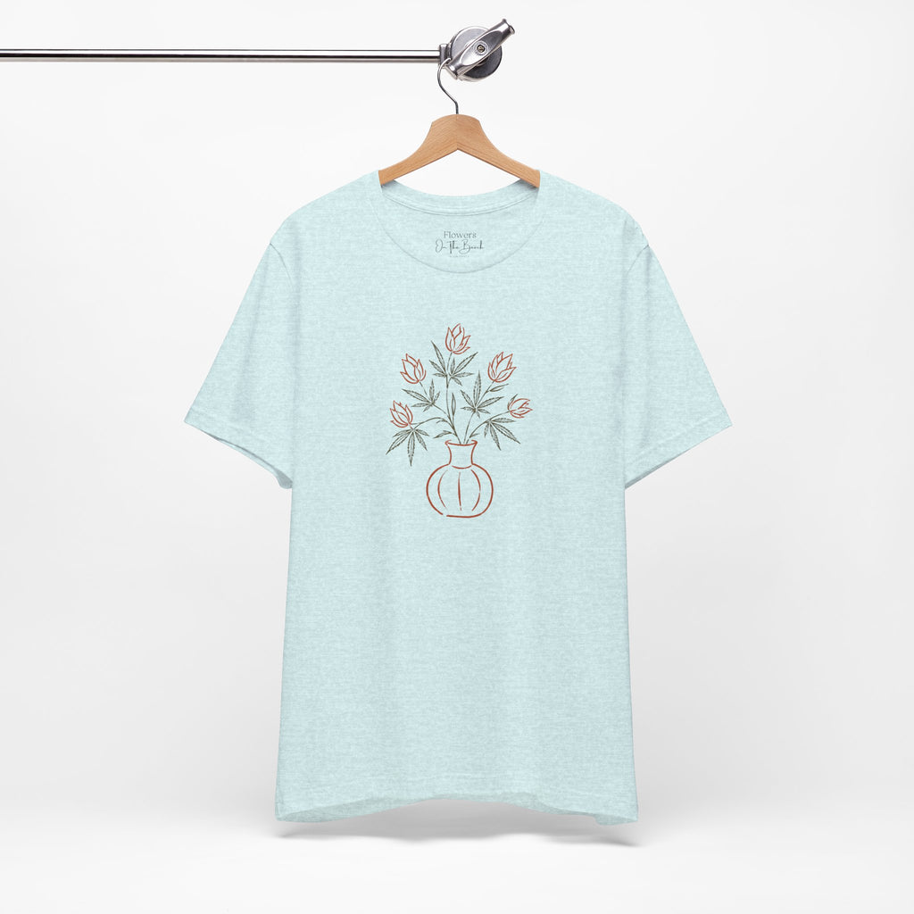 Subtle Cannabis & Floral Tee — Minimal Line Art Botanical T-Shirt