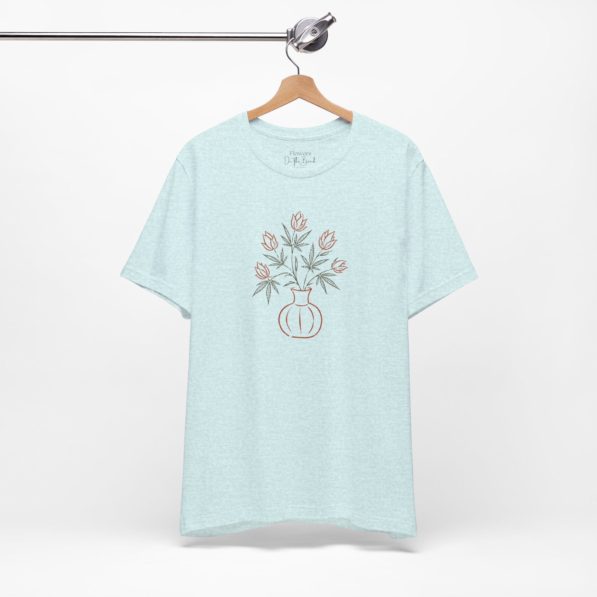 Subtle Cannabis & Floral Tee — Minimal Line Art Botanical T-Shirt