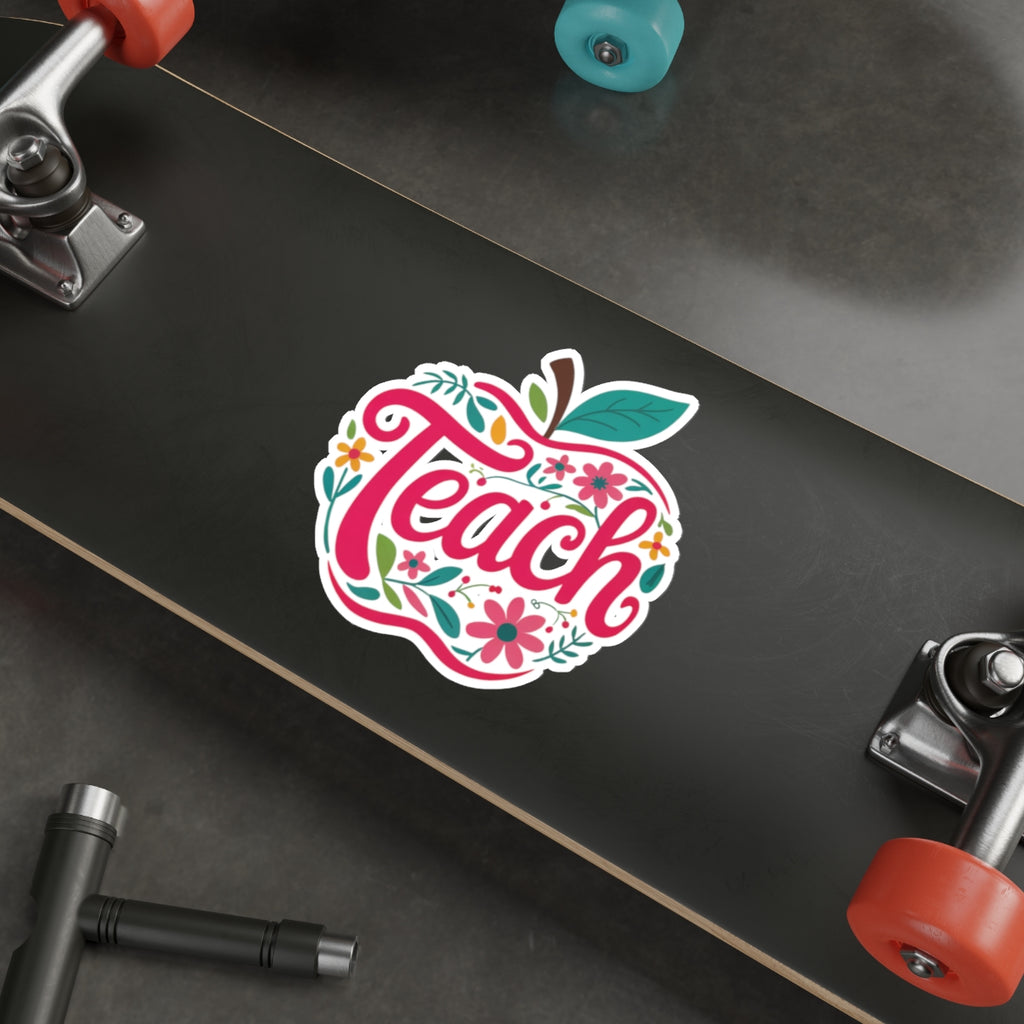 Teach Apple Die-Cut Sticker — Floral Teacher Appreciation Laptop Decal