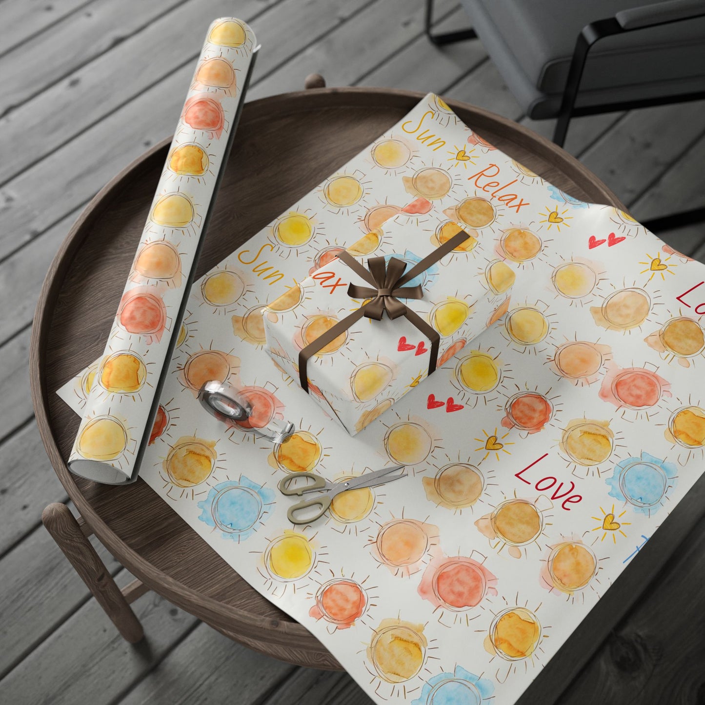 Wrapping Papers, Sun and Hearts Theme Gift Wrap for Birthday, Christmas, and Special Occasions, Fun in the Sun Print, Happy Gift Wrapping