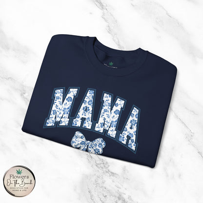 Floral Mama Coquette Blue Flowers Crewneck Sweatshirt, Mother's Day Gift, Gift for Her, Mom Apparel, Floral Sweatshirt, Boy Mom Sweatshirt