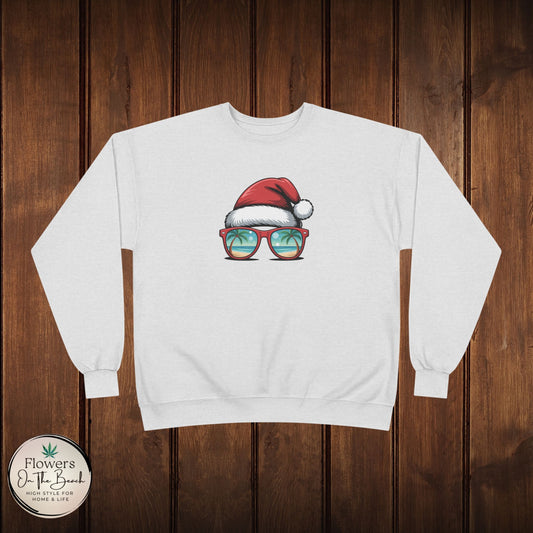 Beach Christmas, Christmas in July Sweatshirt, Holiday Santa Hat and Sunglasses, Beach Reflection, Festive Winter Apparel, Cozy Christmas