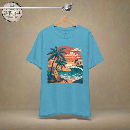 Beach Sunset Surfboards T-Shirt, Ocean Wave Tee, Summer Vacation Top, Beach Lover Shirt, Tropical Beach Apparel