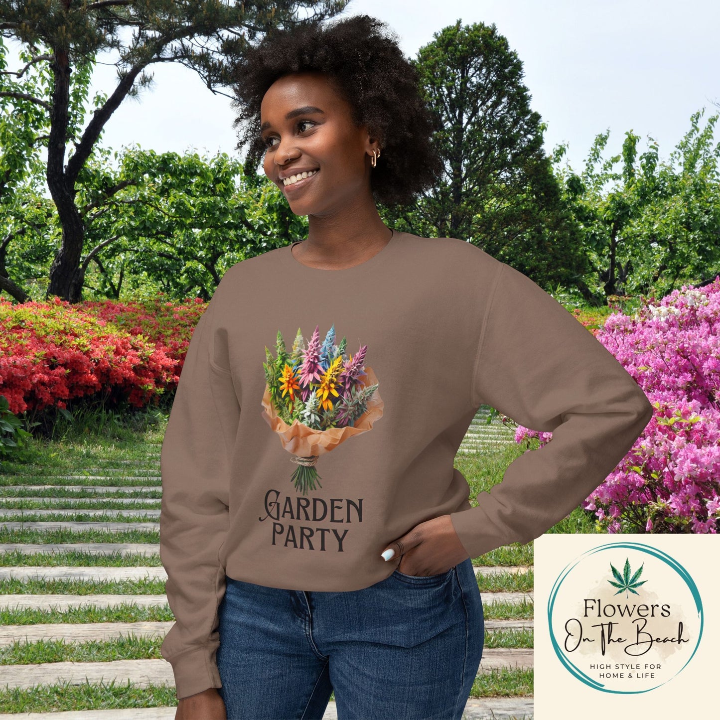 Garden Party Lightweight Crewneck, Stoner Valentines Gift, Floral Stoner Jumper, Marijuana Lover Shirt, 420 Humor Tshirt, Cannabis Humor