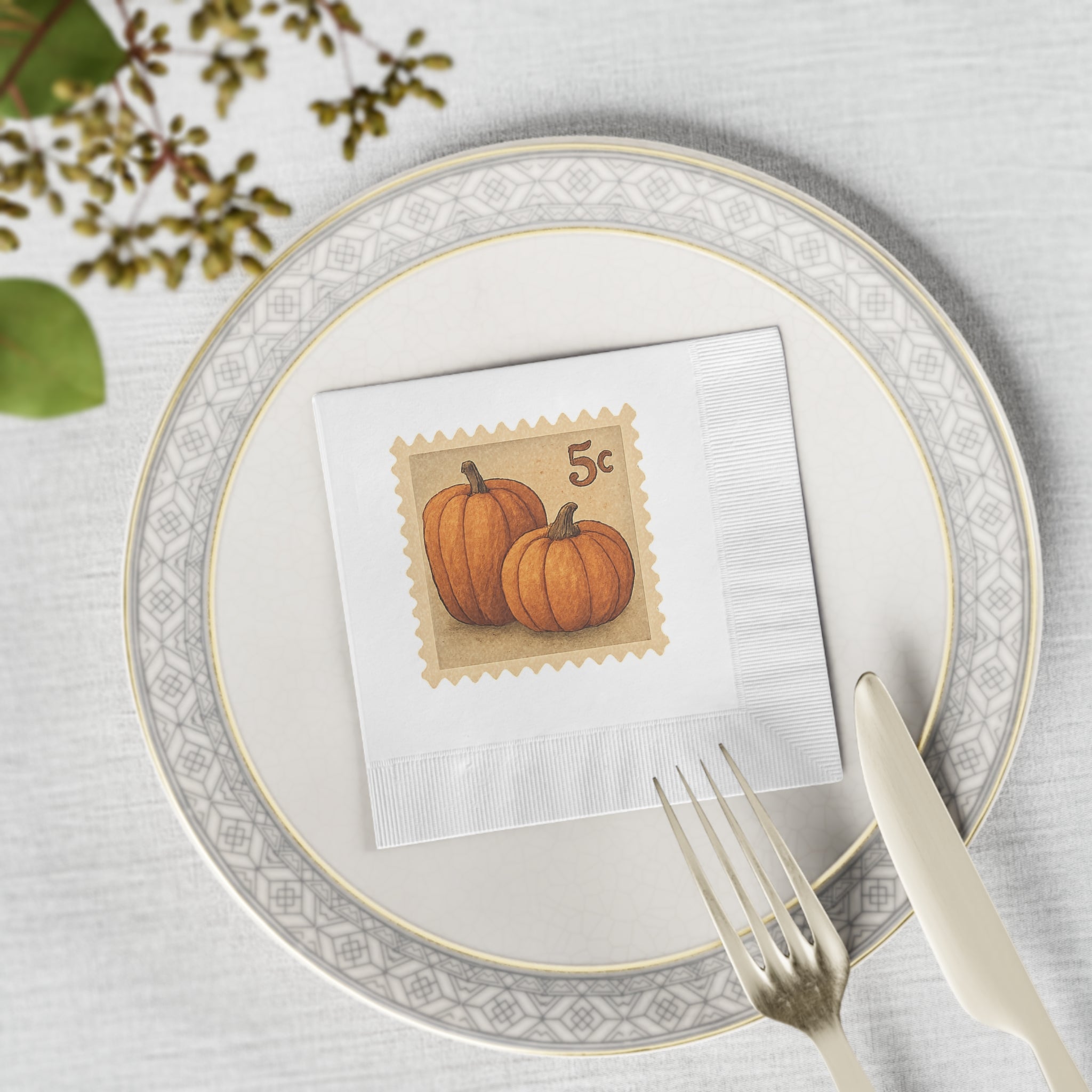 Vintage Fall Pumpkin Postage Stamp Napkins