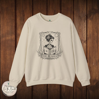 Tarot Card Skeleton Sweatshirt, The Reader Graphic Design, Gift for Tarot Lovers, Skeleton Clothing, Gothic Sweatshirt, Book Lover Apparel