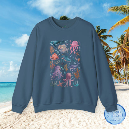 Ocean Lover Sweatshirt, Marine Animals Unisex Crewneck Jumper, Ocean Life Pullover, Nautical Sweatshirt, Sea Creatures Sweater
