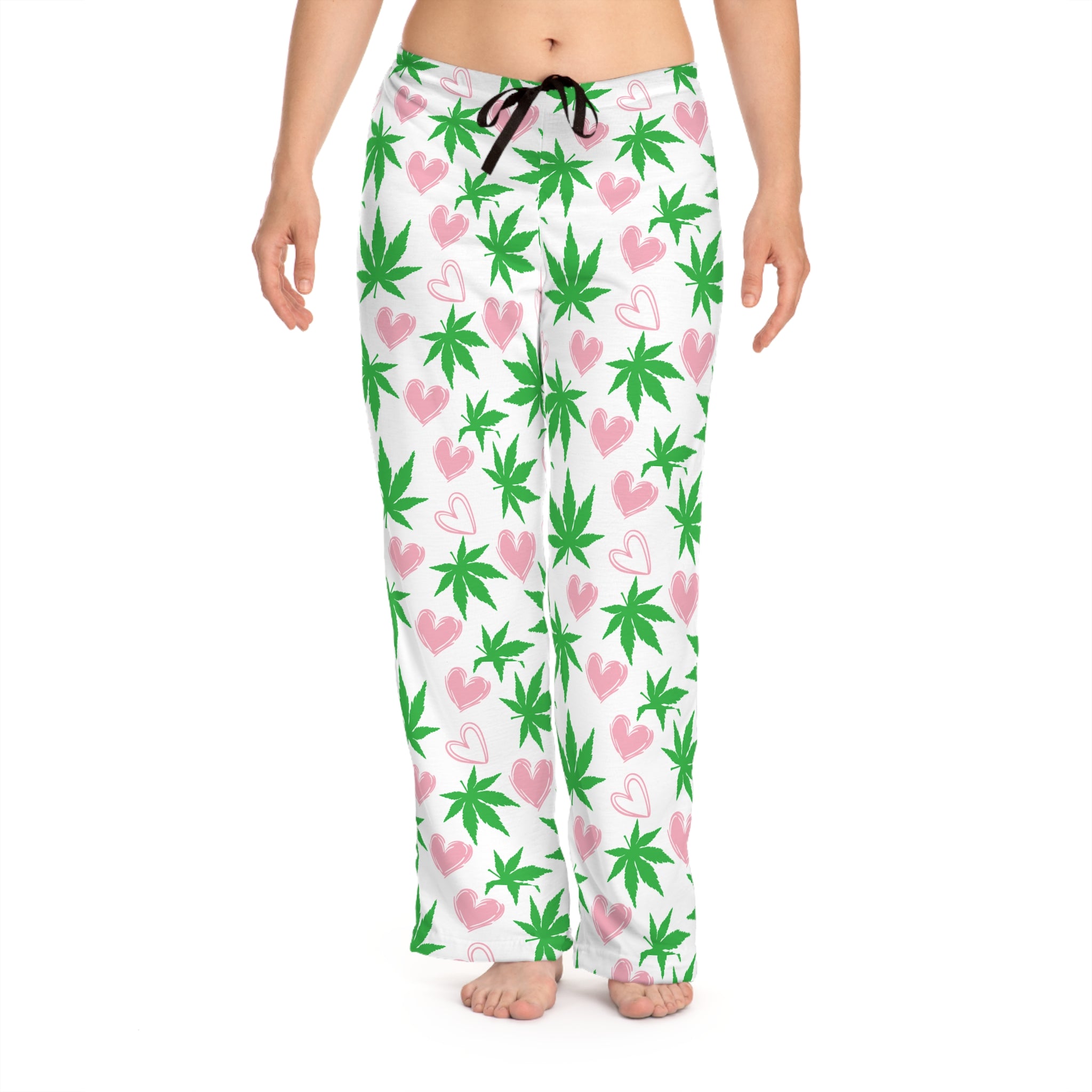 Hearts and Cannabis Women's Pajama Pants, Cute 420 Gift, Weed Leaf Lounge Pants, Comfy PJ Bottoms, Marijuana Sleepwear