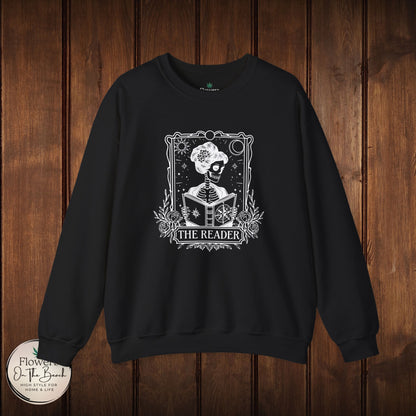 Tarot Card Skeleton Sweatshirt, The Reader Graphic Design, Gift for Tarot Lovers, Skeleton Clothing, Gothic Sweatshirt, Book Lover Apparel