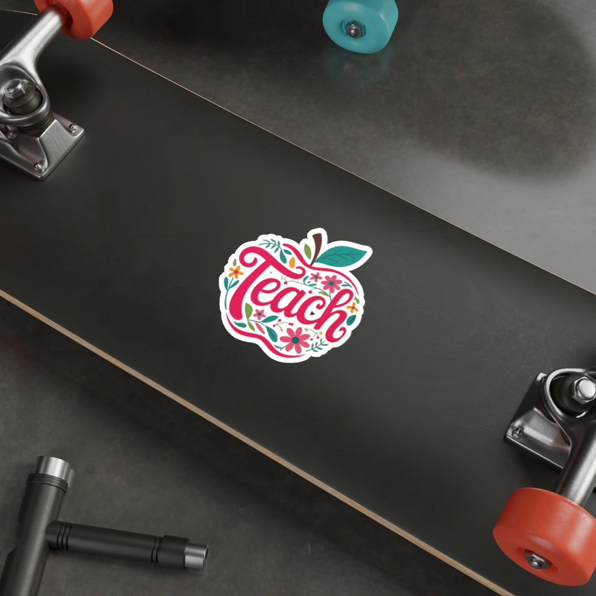 Teach Apple Die-Cut Sticker — Floral Teacher Appreciation Laptop Decal