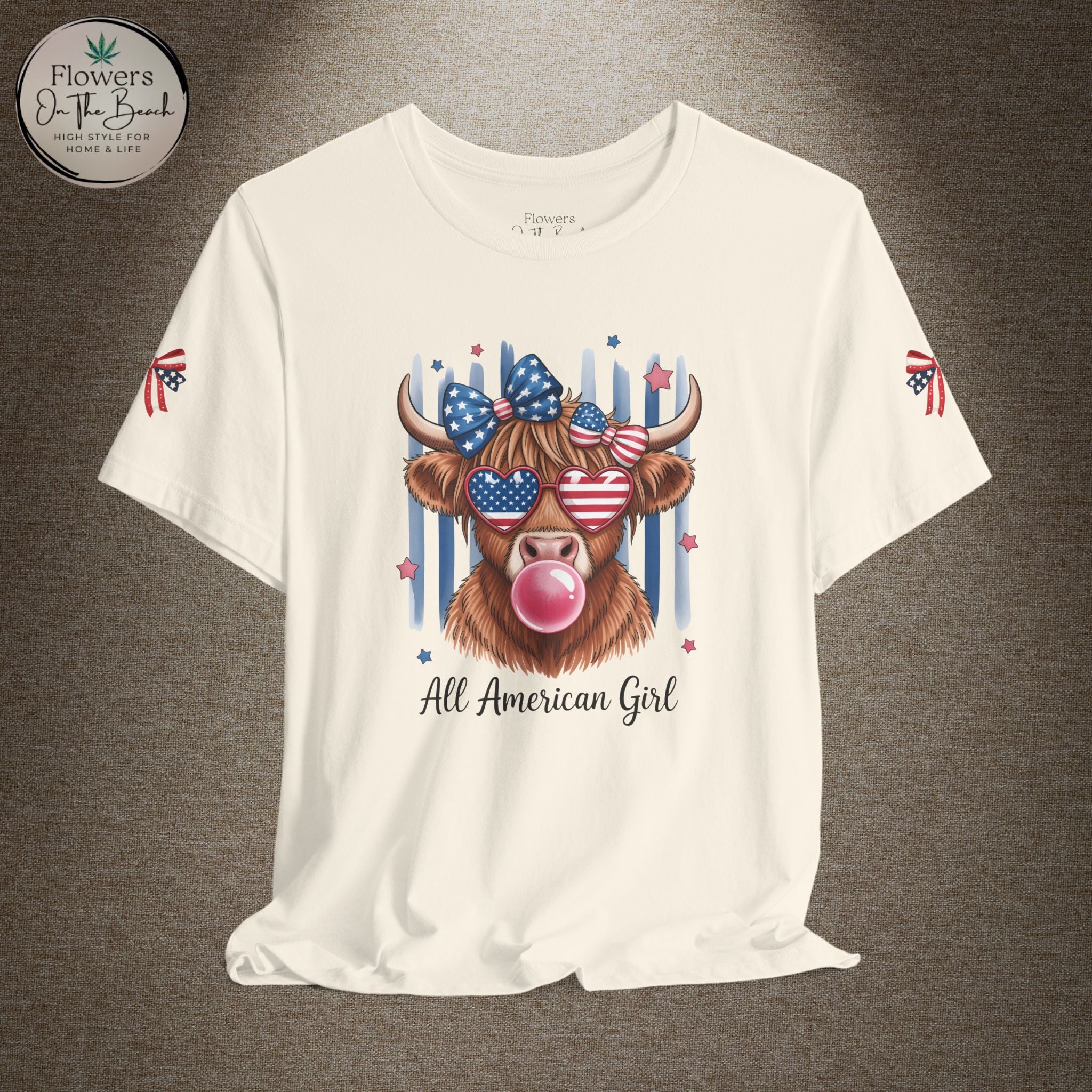 All-American Girl Highland Cow T-Shirt — Patriotic Cute Cow Tee