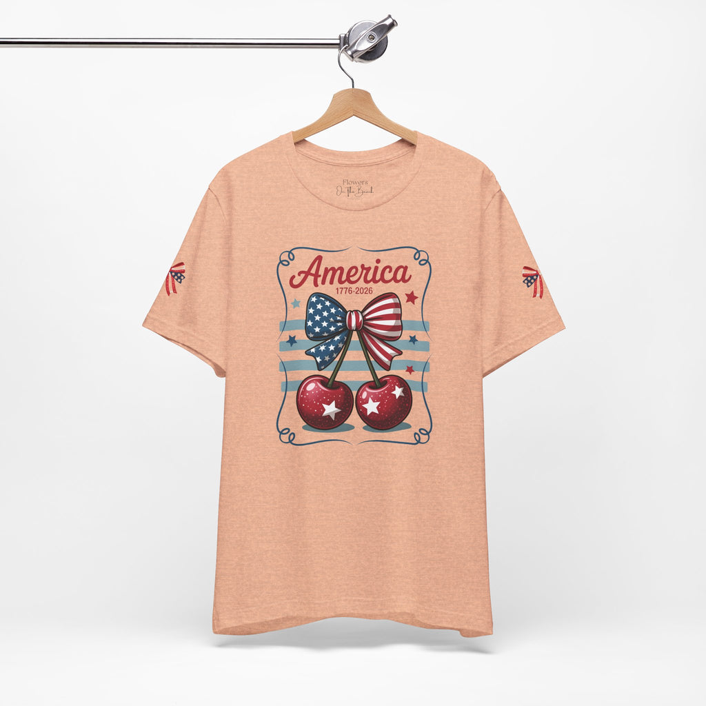 Patriotic 250th Cherries & Bows Tee — America's 250th Anniversary T-Shirt