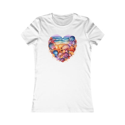 Beachy Women's Tee, Heart Graphic T-Shirt for Her, Love Shirt Gift, Romantic Casual Top, Red and White Summer Apparel