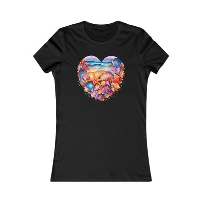 Beachy Women's Tee, Heart Graphic T-Shirt for Her, Love Shirt Gift, Romantic Casual Top, Red and White Summer Apparel