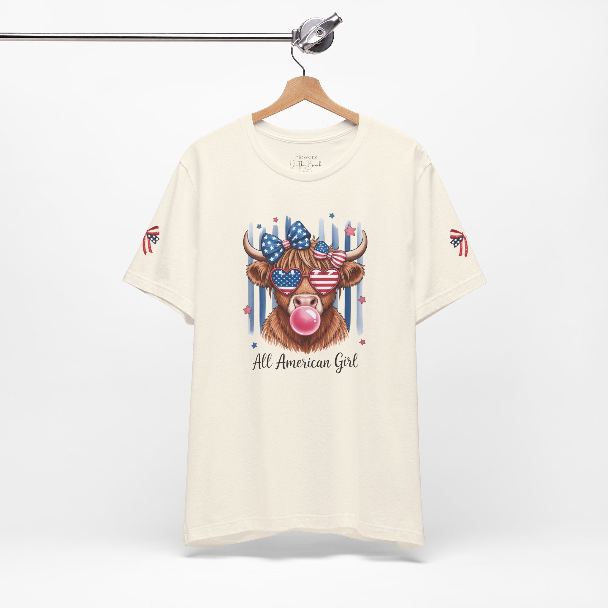 All-American Girl Highland Cow T-Shirt — Patriotic Cute Cow Tee