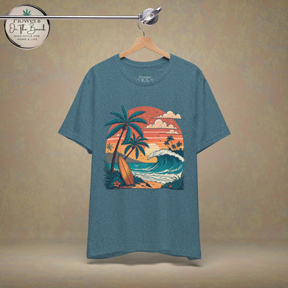 Beach Sunset Surfboards T-Shirt, Ocean Wave Tee, Summer Vacation Top, Beach Lover Shirt, Tropical Beach Apparel