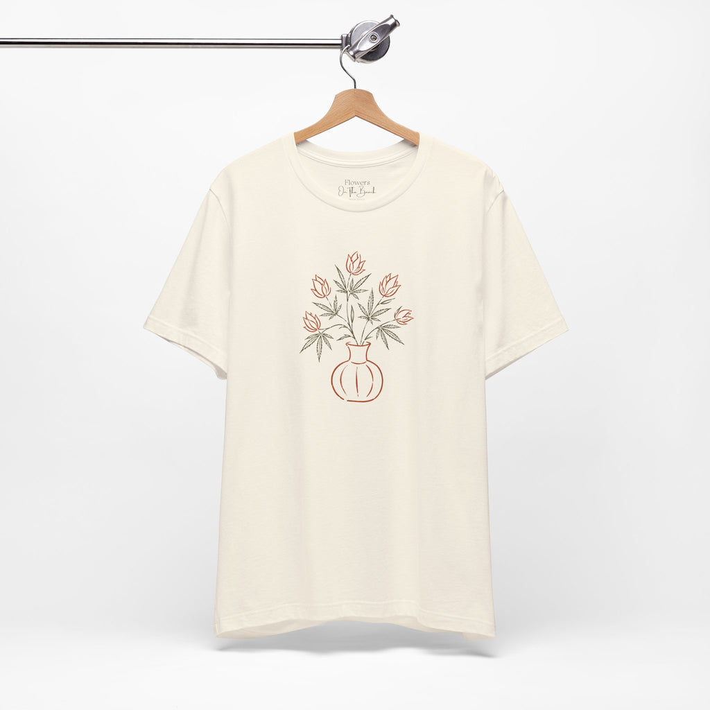 Subtle Cannabis & Floral Tee — Minimal Line Art Botanical T-Shirt