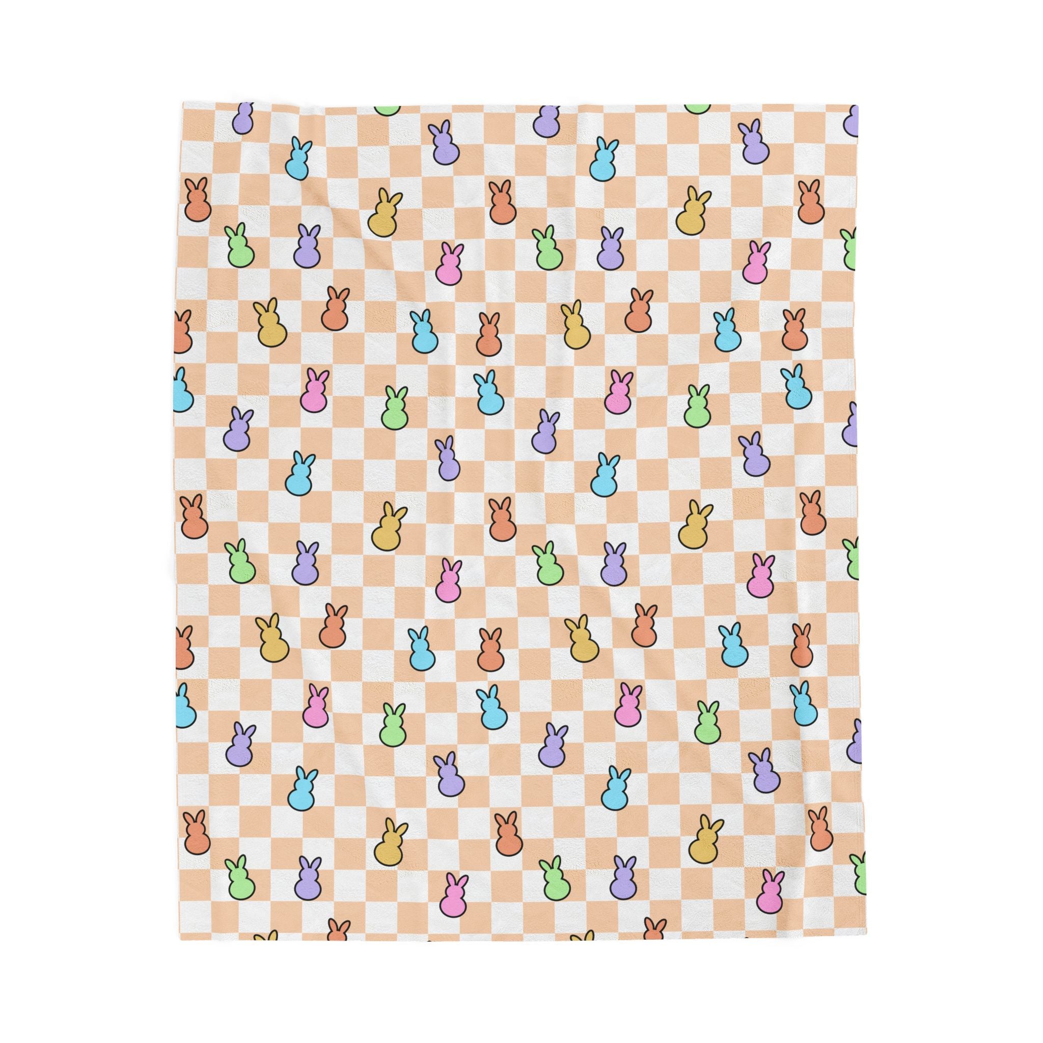Orange Spring Peeps Bunnies Velveteen Plush Blanket