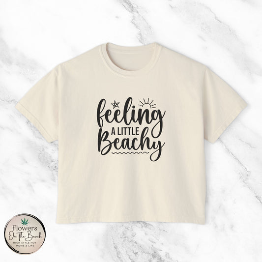 Beachy Women's Boxy Tee, Crop Tshirt, Beach Theme Shirt, Summer Vibes Top, Vacation Apparel