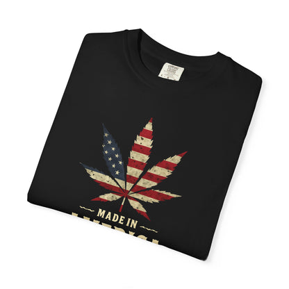 Patriotic Cannabis T-Shirt, Unisex Graphic Tee, 4th of July Shirt, Festival Wear, Gift for Stoners, USA Flag Weed Shirt, Unisex Garment-Dyed