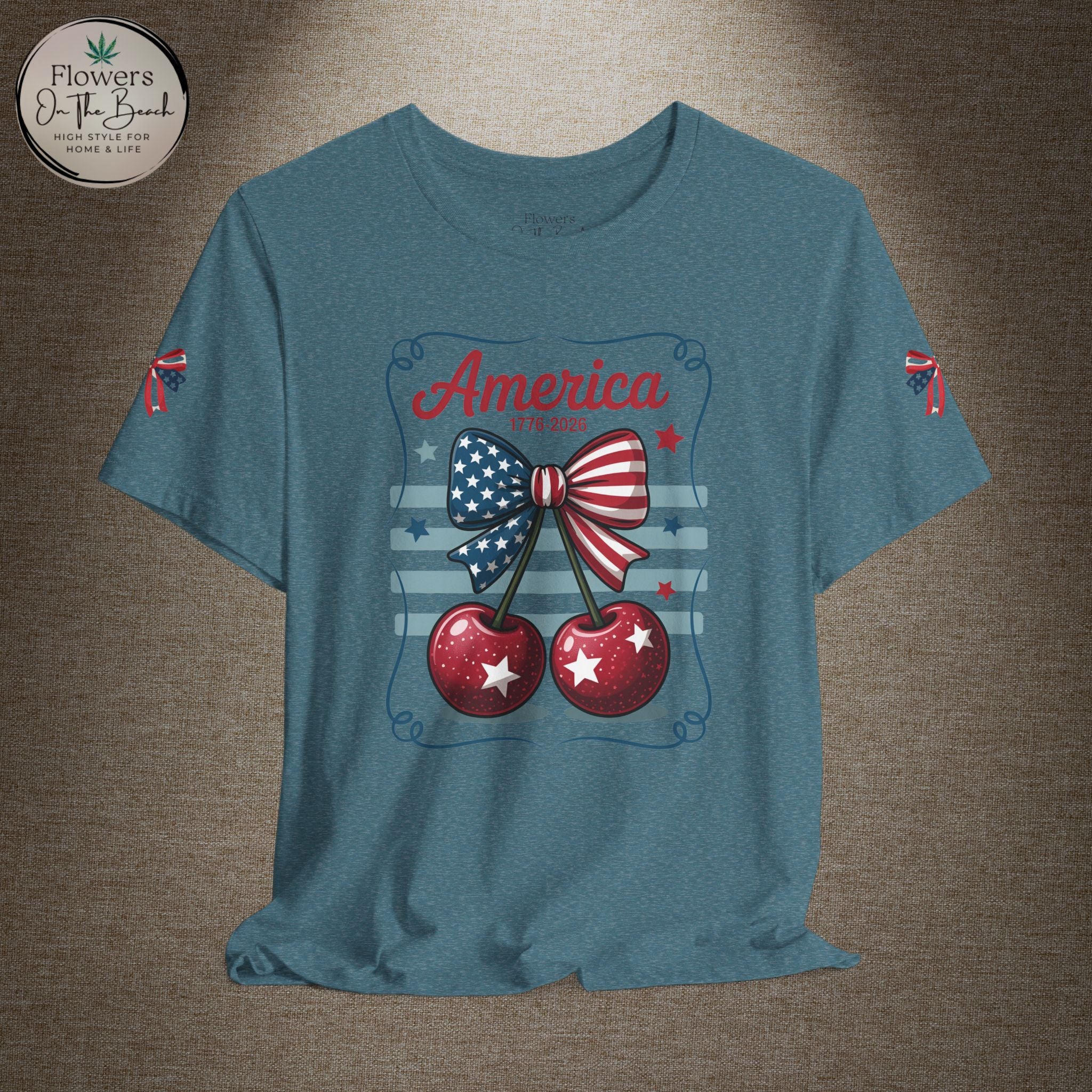 Patriotic 250th Cherries & Bows Tee — America's 250th Anniversary T-Shirt