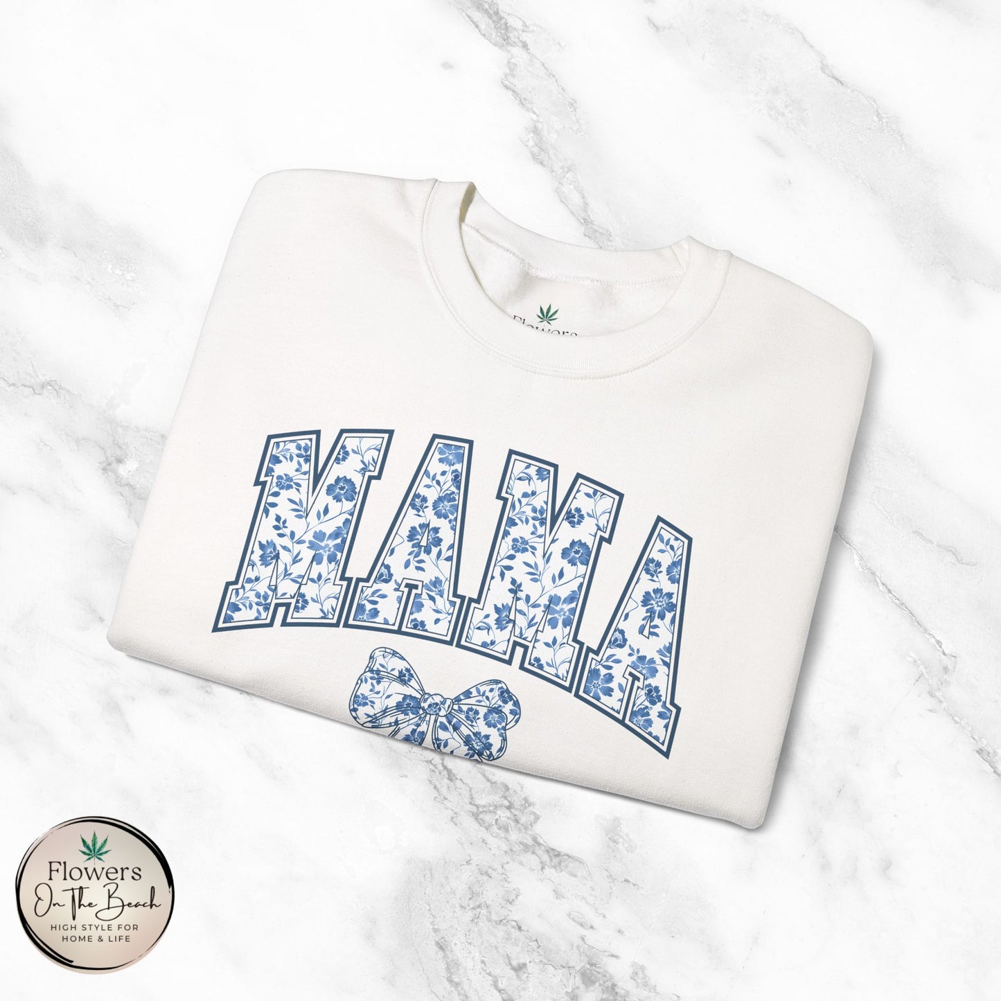 Floral Mama Coquette Blue Flowers Crewneck Sweatshirt, Mother's Day Gift, Gift for Her, Mom Apparel, Floral Sweatshirt, Boy Mom Sweatshirt