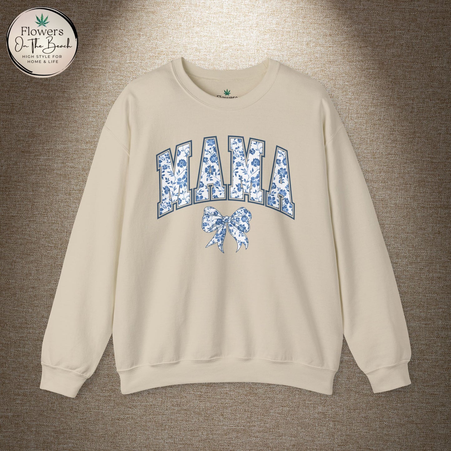 Floral Mama Coquette Blue Flowers Crewneck Sweatshirt, Mother's Day Gift, Gift for Her, Mom Apparel, Floral Sweatshirt, Boy Mom Sweatshirt