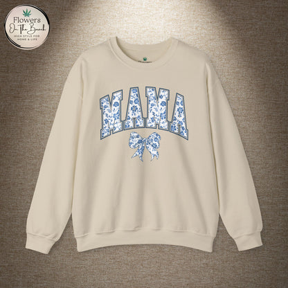 Floral Mama Coquette Blue Flowers Crewneck Sweatshirt, Mother's Day Gift, Gift for Her, Mom Apparel, Floral Sweatshirt, Boy Mom Sweatshirt