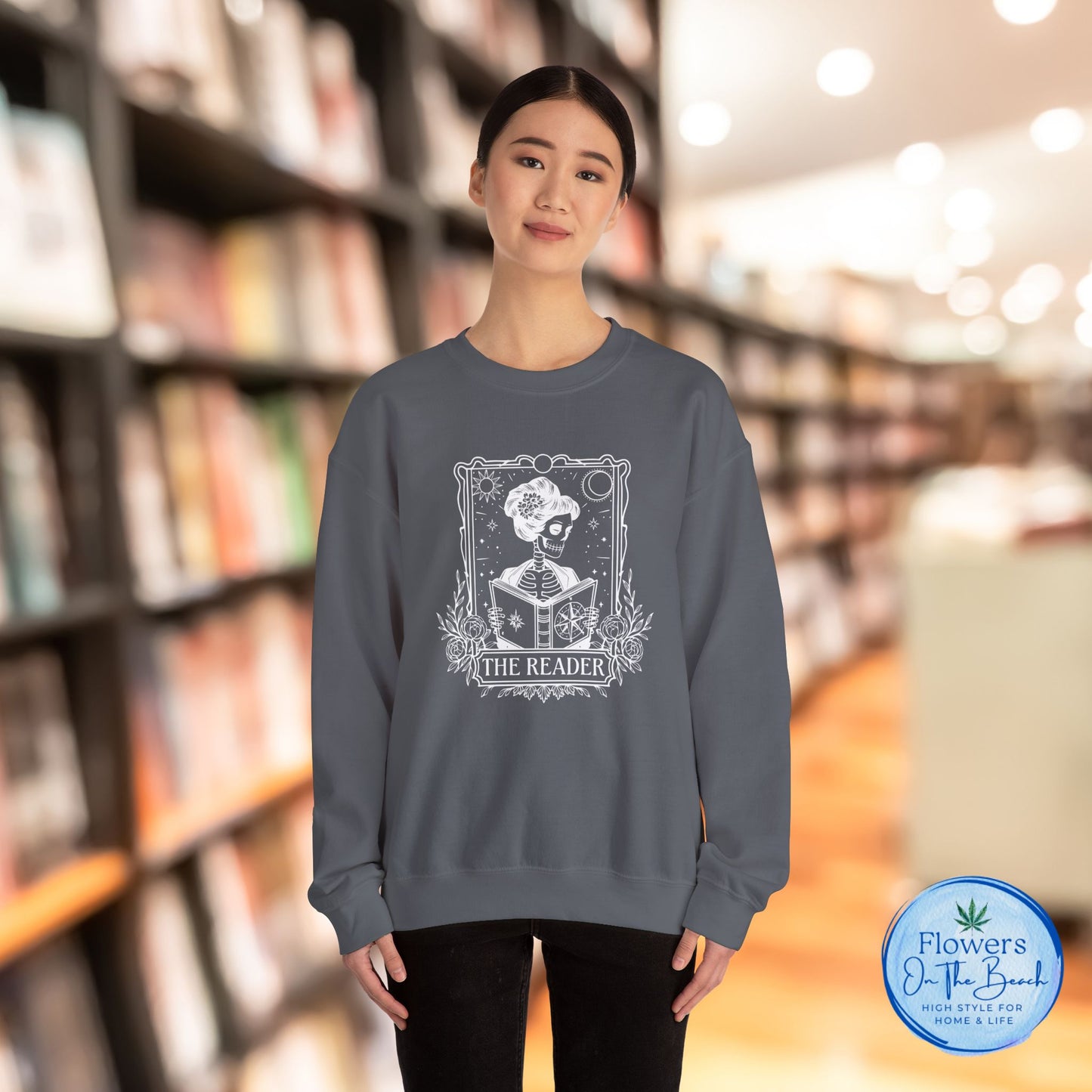 Tarot Card Skeleton Sweatshirt, The Reader Graphic Design, Gift for Tarot Lovers, Skeleton Clothing, Gothic Sweatshirt, Book Lover Apparel