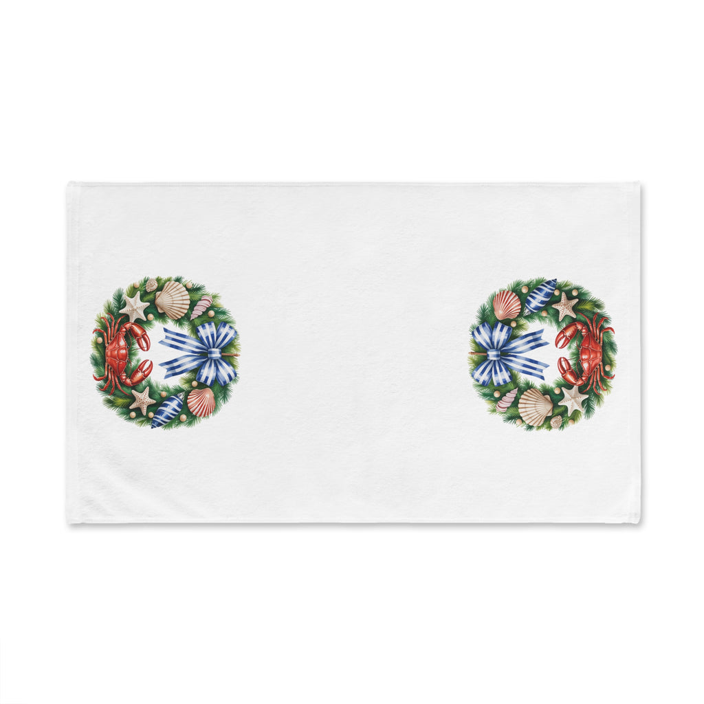 Coastal Crab & Seashell Wreath Hand Towel