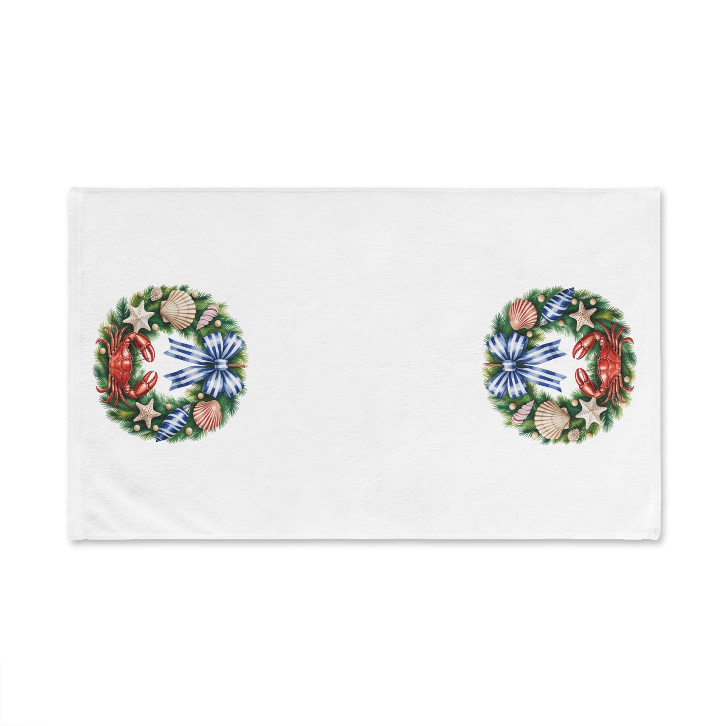 Coastal Crab & Seashell Hand Towel, Beach Theme Bathroom Decor, Nautical Ocean Tea Towel, Coastal Kitchen Towel, Simple Coastal Xmas