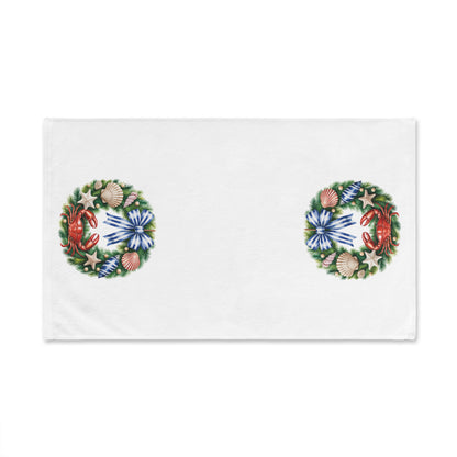 Coastal Crab & Seashell Hand Towel, Beach Theme Bathroom Decor, Nautical Ocean Tea Towel, Coastal Kitchen Towel, Simple Coastal Xmas