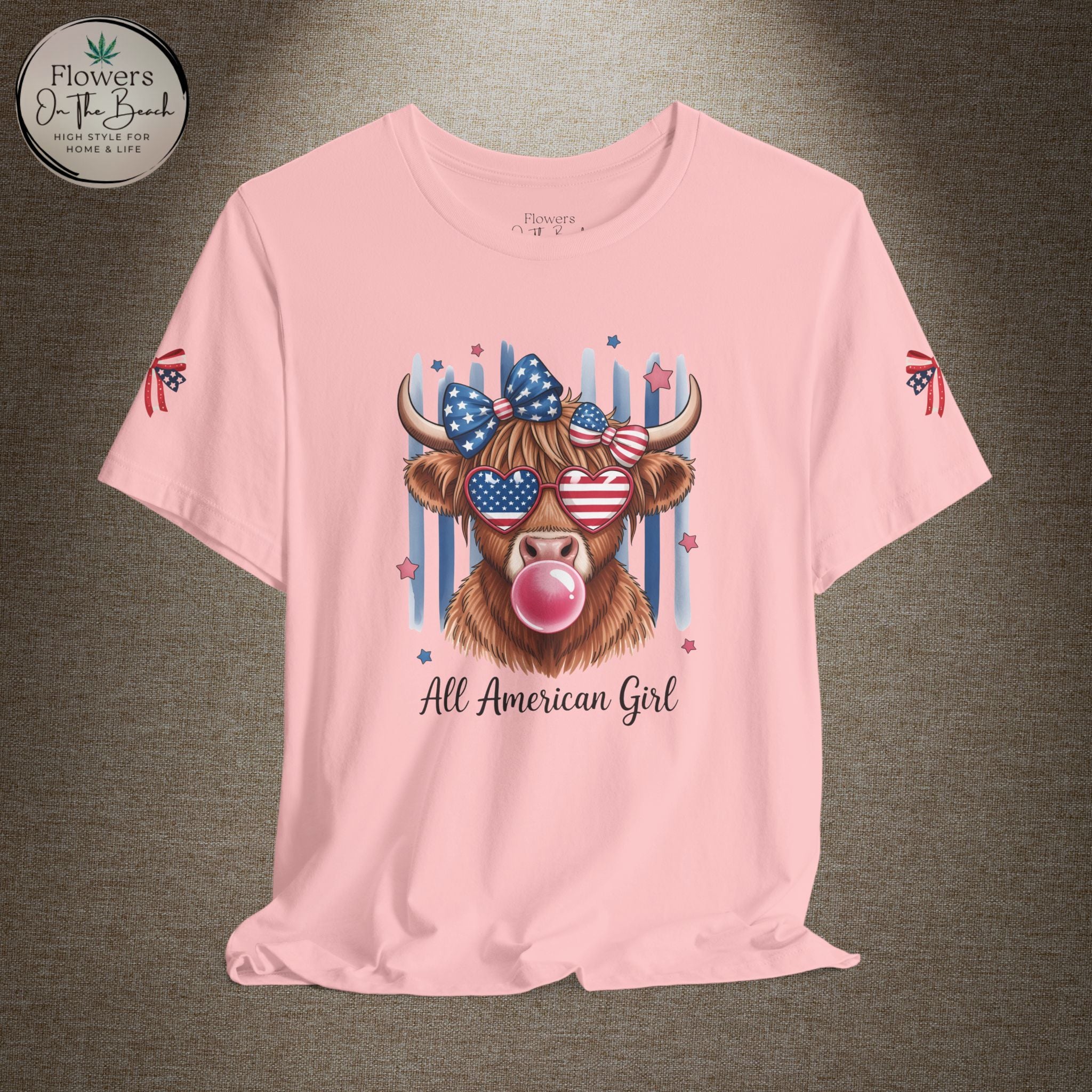 All-American Girl Highland Cow T-Shirt — Patriotic Cute Cow Tee