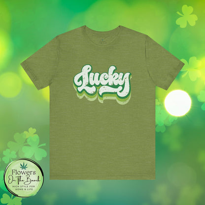 St Patrick's Day Lucky Tee, Simple Retro Unisex Jersey Shirt, Irish Shamrock Top, Green Clover T-Shirt Gift, Vintage Festival Clothing