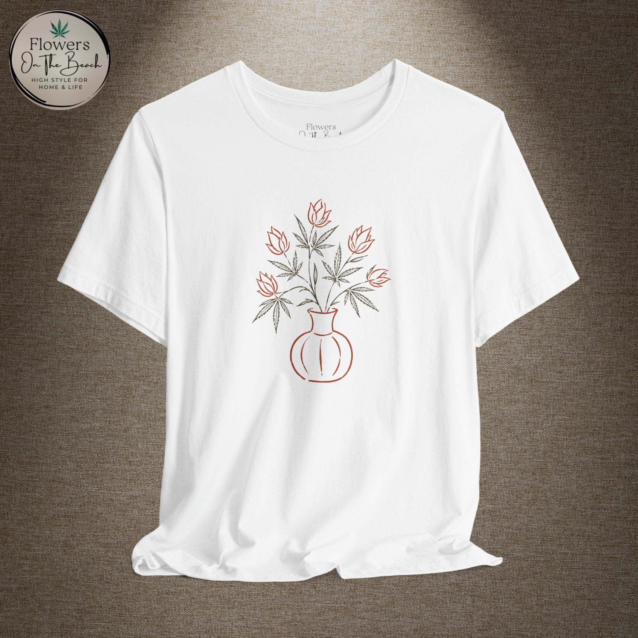Subtle Cannabis & Floral Tee — Minimal Line Art Botanical T-Shirt