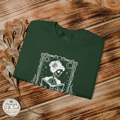 Tarot Card Skeleton Sweatshirt, The Reader Graphic Design, Gift for Tarot Lovers, Skeleton Clothing, Gothic Sweatshirt, Book Lover Apparel