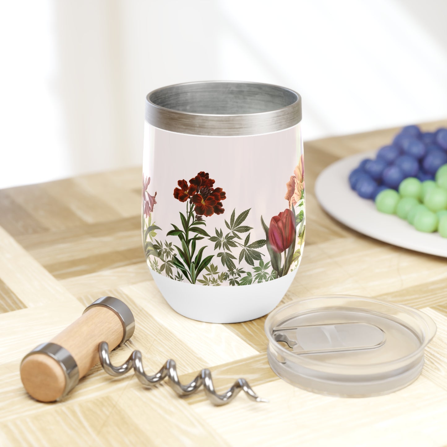 Wine Tumbler - Stylish Flowers and Cannabis Design, Classy Stoner Gift, Elegant Weed-lover Gift, 420