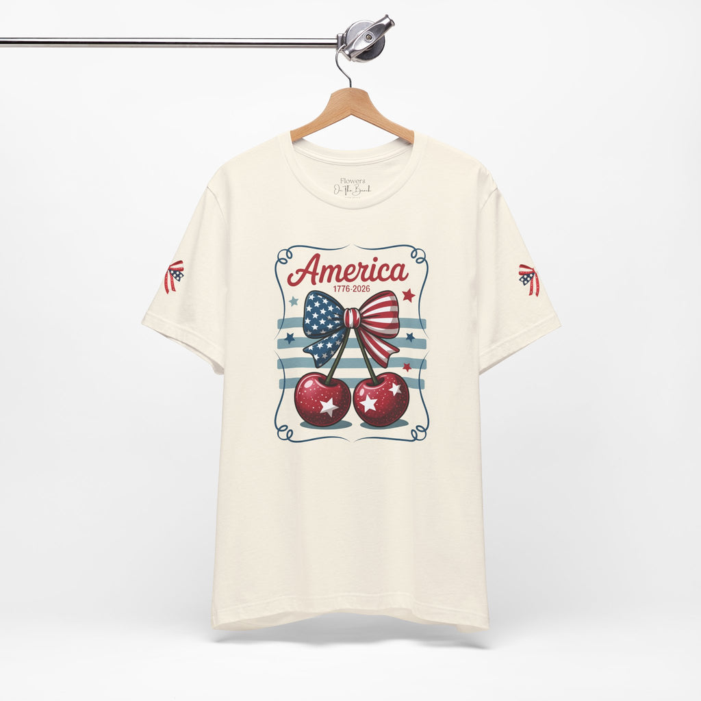 Patriotic 250th Cherries & Bows Tee — America's 250th Anniversary T-Shirt