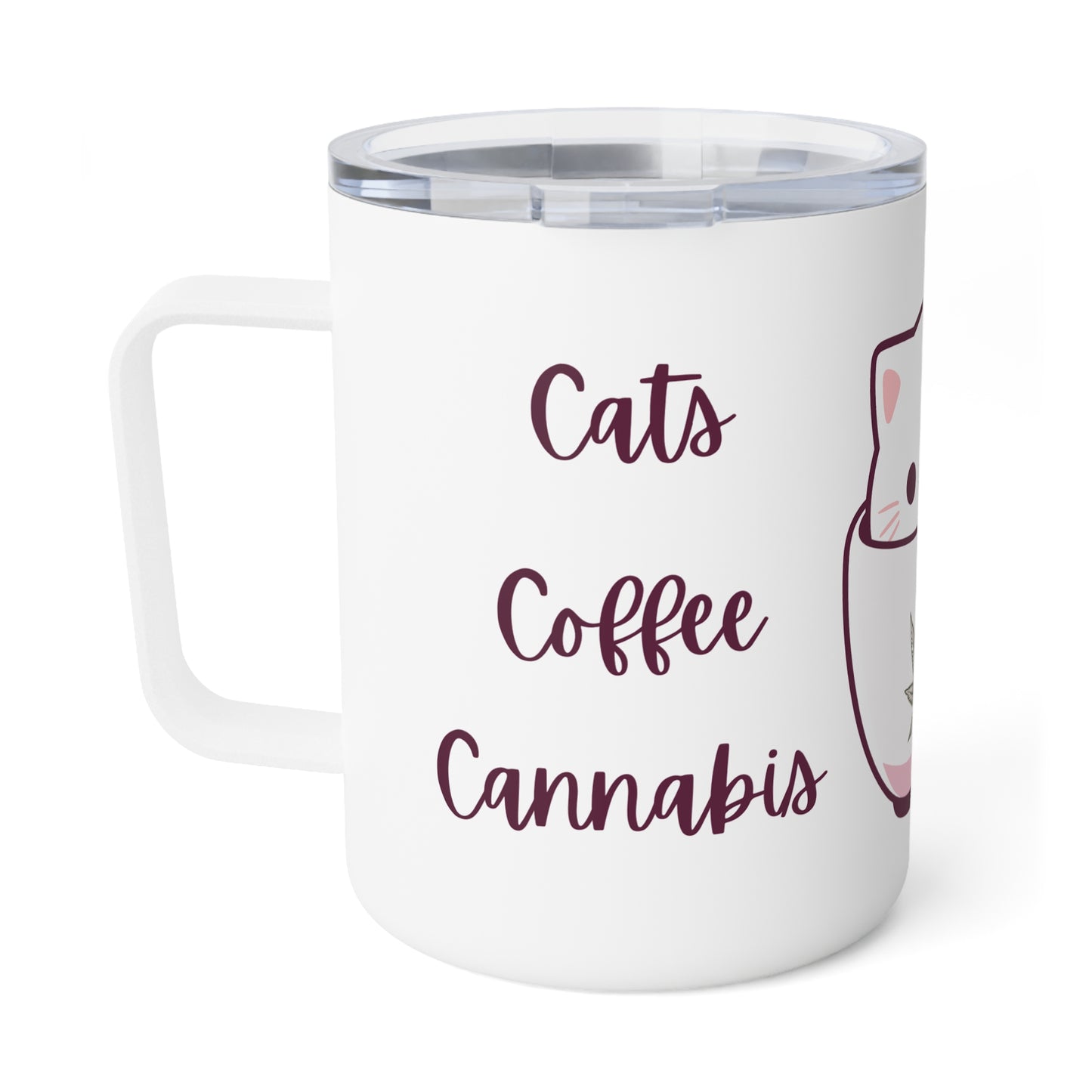 Cute Cats Coffee Cannabis Insulated Mug, 10oz - Animal Lover Gift, Funny Stoner Gift, Unique Cat Lover Present, Marijuana