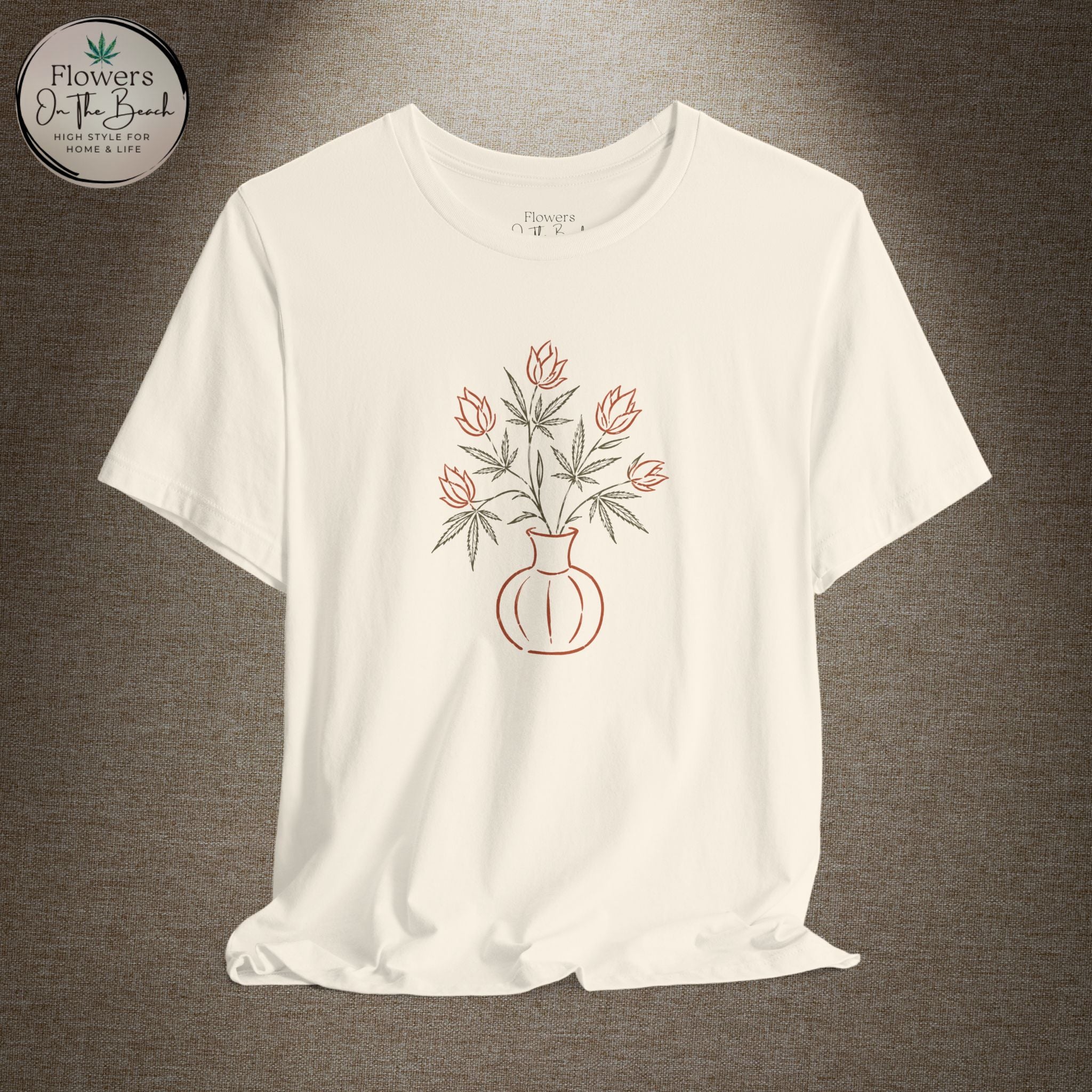 Subtle Cannabis & Floral Tee — Minimal Line Art Botanical T-Shirt