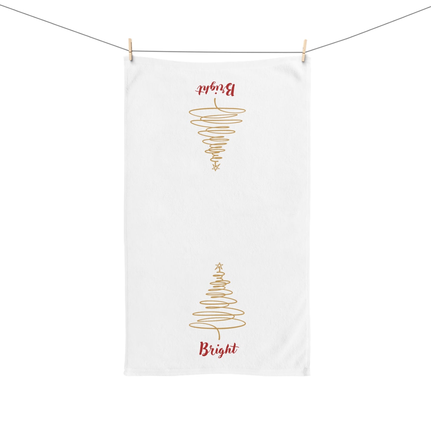 Bright - Minimalist Gold Christmas Tree Hand Towel, Holiday Kitchen Decor, Festive Tea Towel, Modern Xmas Bathroom Towel