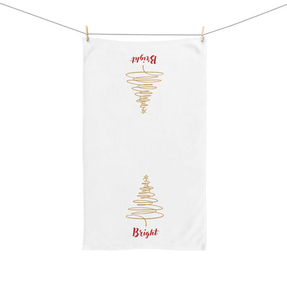Bright - Minimalist Gold Christmas Tree Hand Towel, Holiday Kitchen Decor, Festive Tea Towel, Modern Xmas Bathroom Towel