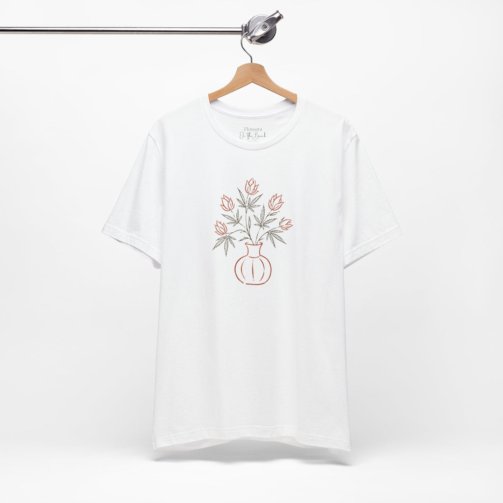 Subtle Cannabis & Floral Tee — Minimal Line Art Botanical T-Shirt