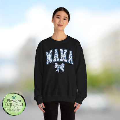 Floral Mama Coquette Blue Flowers Crewneck Sweatshirt, Mother's Day Gift, Gift for Her, Mom Apparel, Floral Sweatshirt, Boy Mom Sweatshirt